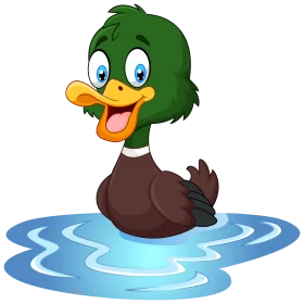 Cheerful Green-Headed Cartoon Duck Clipart Swimming in Blue Water