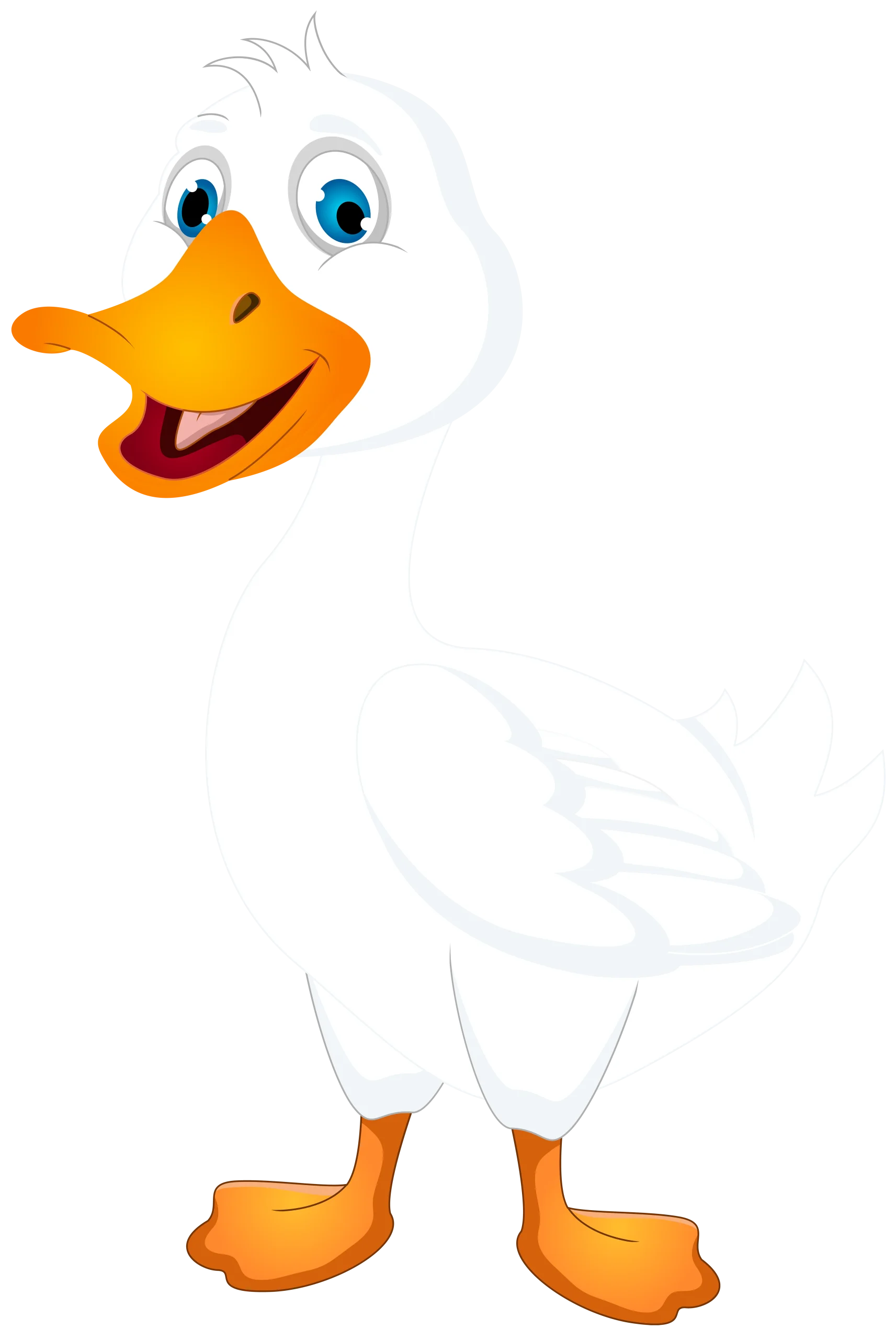 Cheerful White Duck Clipart with Playful Orange Beak and Expressive Blue Eyes