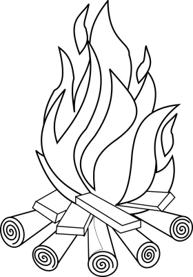 Monochrome Campfire Clipart: Stylized Flames Dancing Above Wooden Logs