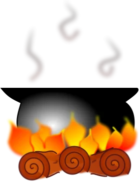 Traditional Campfire Clipart with Burning Logs and Swirling Smoke Wisps