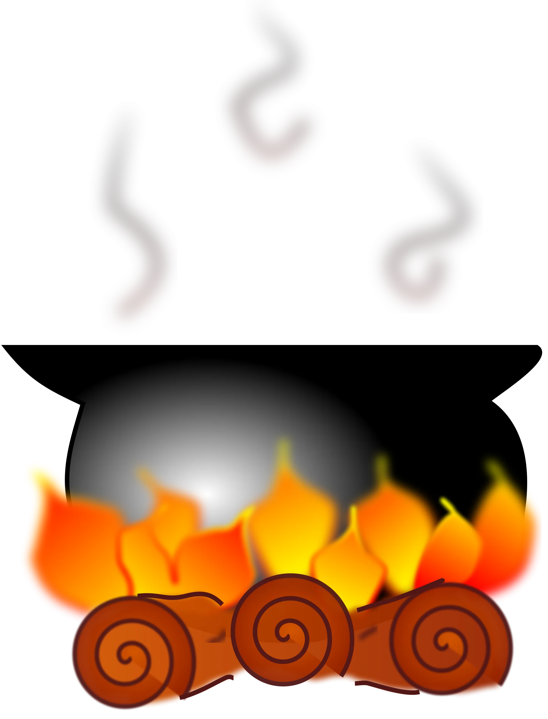 Traditional Campfire Clipart with Burning Logs and Swirling Smoke Wisps