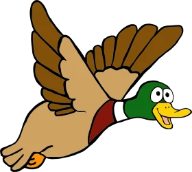 Whimsical Flying Mallard Duck Clipart - Cartoon Illustration of Soaring Waterfowl