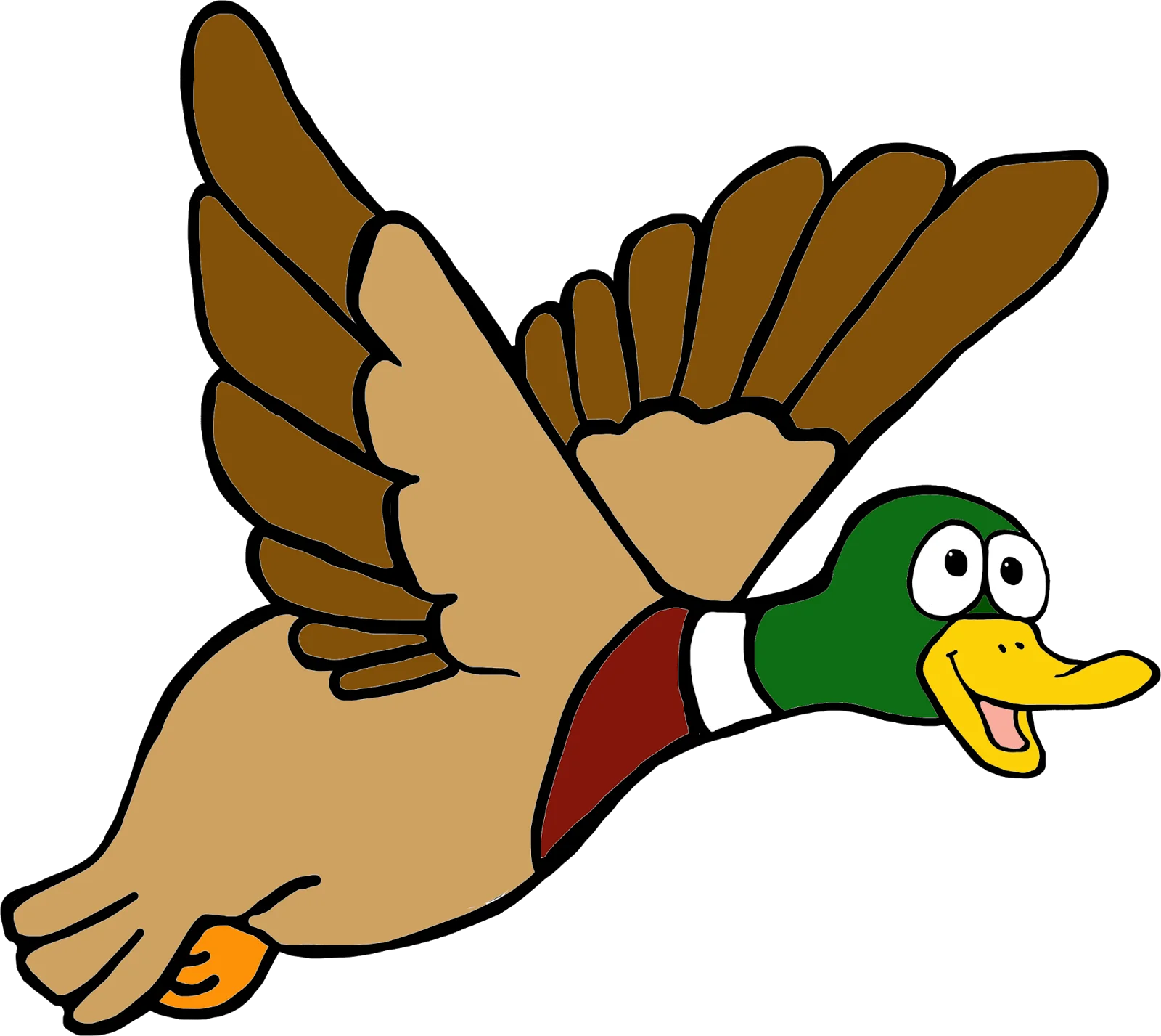 Whimsical Flying Mallard Duck Clipart - Cartoon Illustration of Soaring Waterfowl