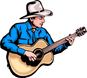 Acoustic Guitar Player in Classic Western Cowboy Style Clipart Illustration