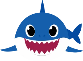 Adorable Blue Cartoon Shark Clipart with Cheerful Toothy Grin and Big Eyes