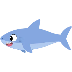 Adorable Cartoon Blue Shark Clipart with Big Expressive Eyes and Playful Smile