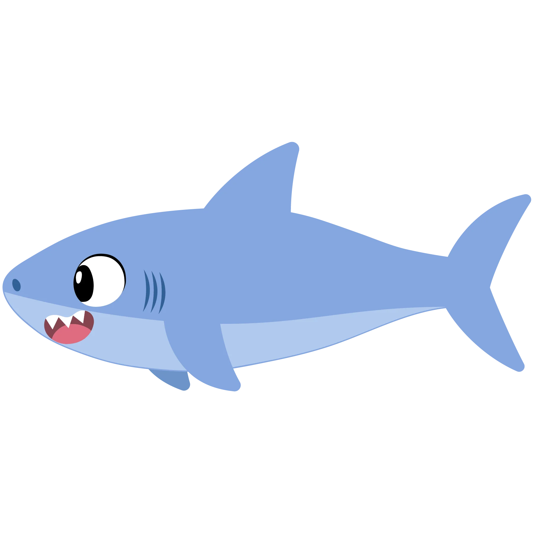 Adorable Cartoon Blue Shark Clipart with Big Expressive Eyes and Playful Smile