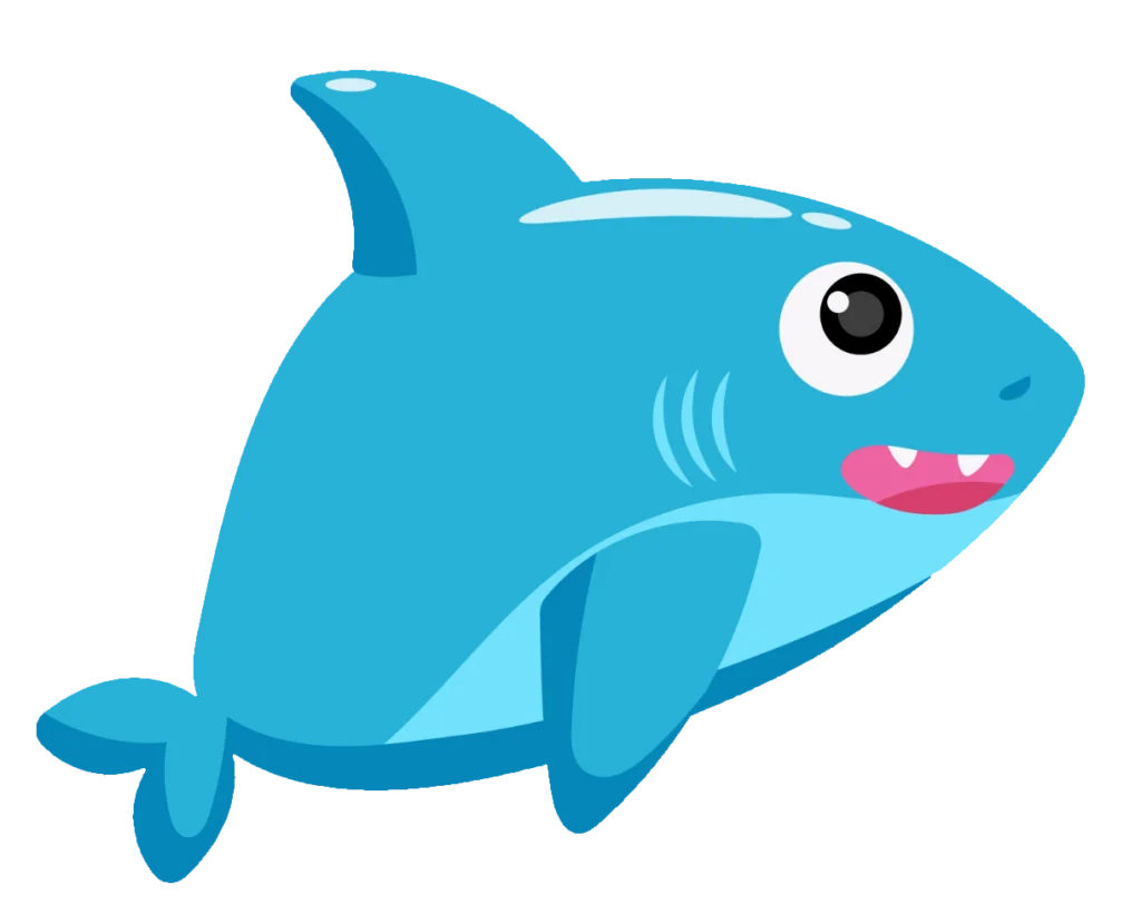 Adorable Cartoon Blue Shark Clipart with Playful Expression and Smooth Design
