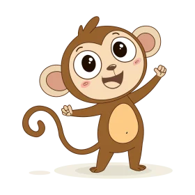 Adorable Cartoon Monkey Clipart - Cheerful Primate Character with Playful Pose