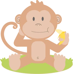 Adorable Cartoon Monkey Clipart Sitting Playfully with Banana on Grassy Ground