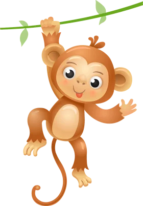 Adorable Cartoon Monkey Clipart Swinging on a Leafy Green Vine