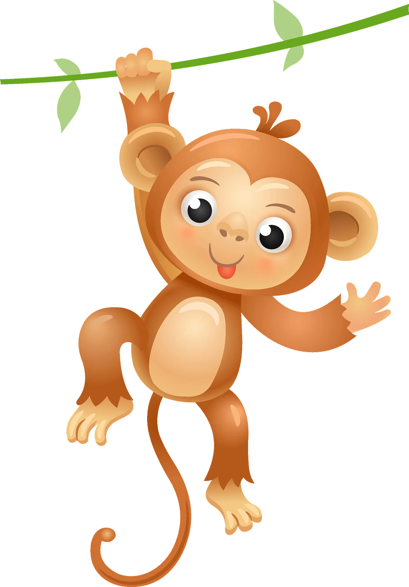 Adorable Cartoon Monkey Clipart Swinging on a Leafy Green Vine