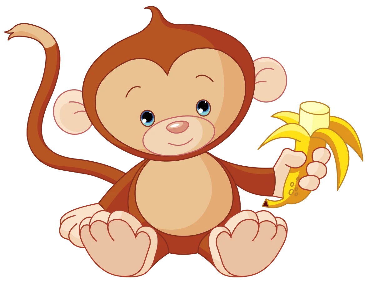 Adorable Cartoon Monkey Holding Banana Clipart - Cute Primate Character