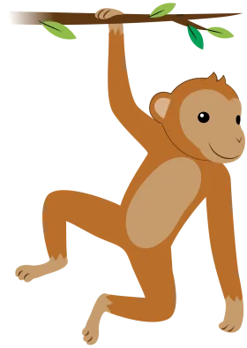 Adorable Swinging Monkey Clipart: Playful Primate Hanging from a Branch