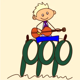 Cheerful Cartoon Character Playing Guitar on Musical Note Clipart Design