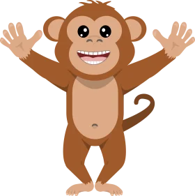 Cheerful Cartoon Monkey Clipart with Playful Raised Arms and Beaming Smile