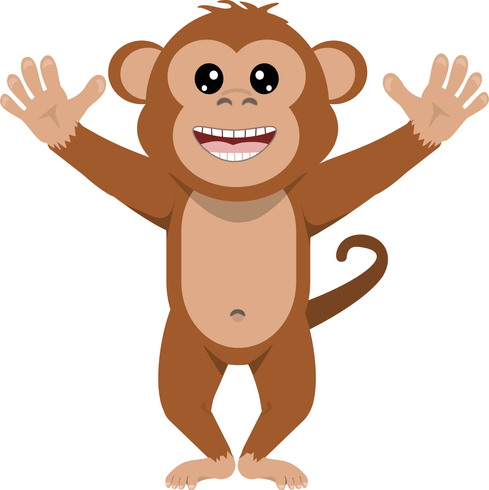 Cheerful Cartoon Monkey Clipart with Playful Raised Arms and Beaming Smile