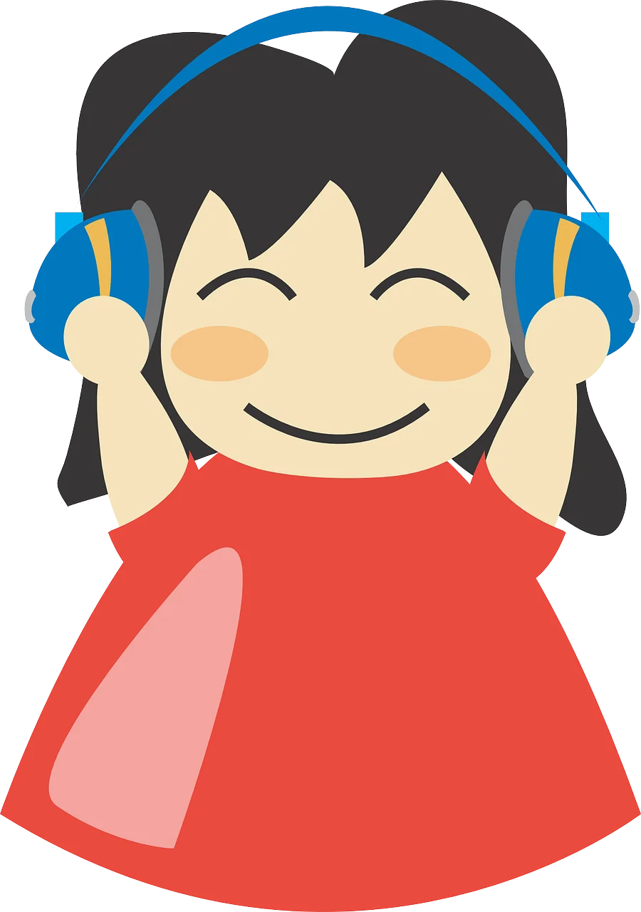 Cheerful Music Lover Cartoon Clipart with Blue Headphones and Red Shirt