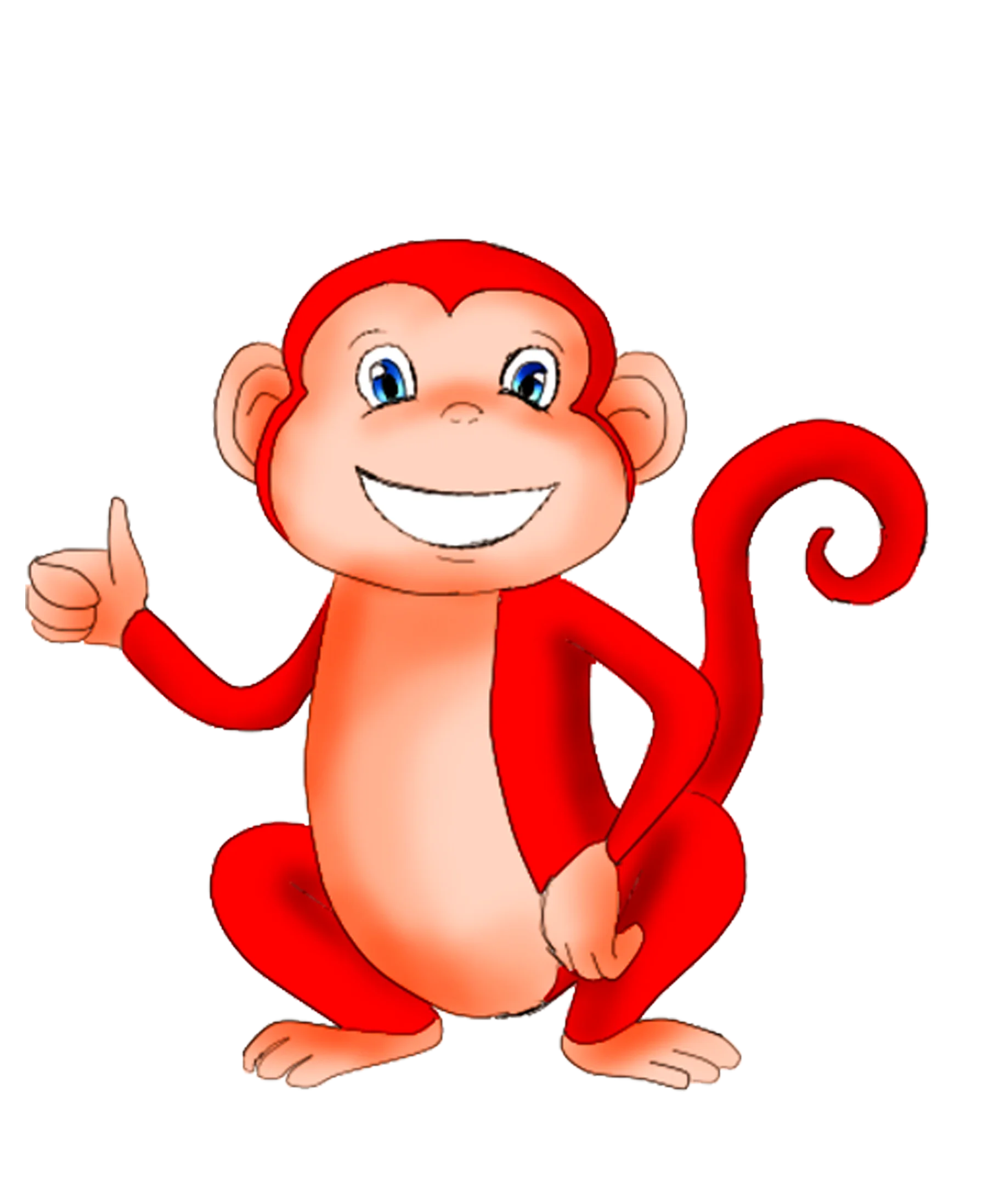 Cheerful Red Cartoon Monkey Clipart Giving Thumbs Up with Playful Smile