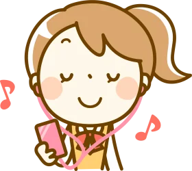 Cheerful Young Girl Enjoying Music with Headphones and Smartphone Clipart Illustration