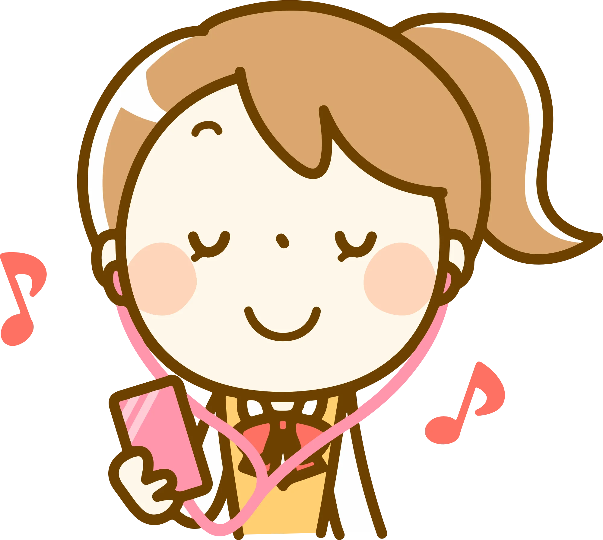 Cheerful Young Girl Enjoying Music with Headphones and Smartphone Clipart Illustration
