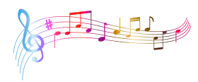 Colorful Musical Notes Dancing Across a Melodic Treble Clef Clipart Design