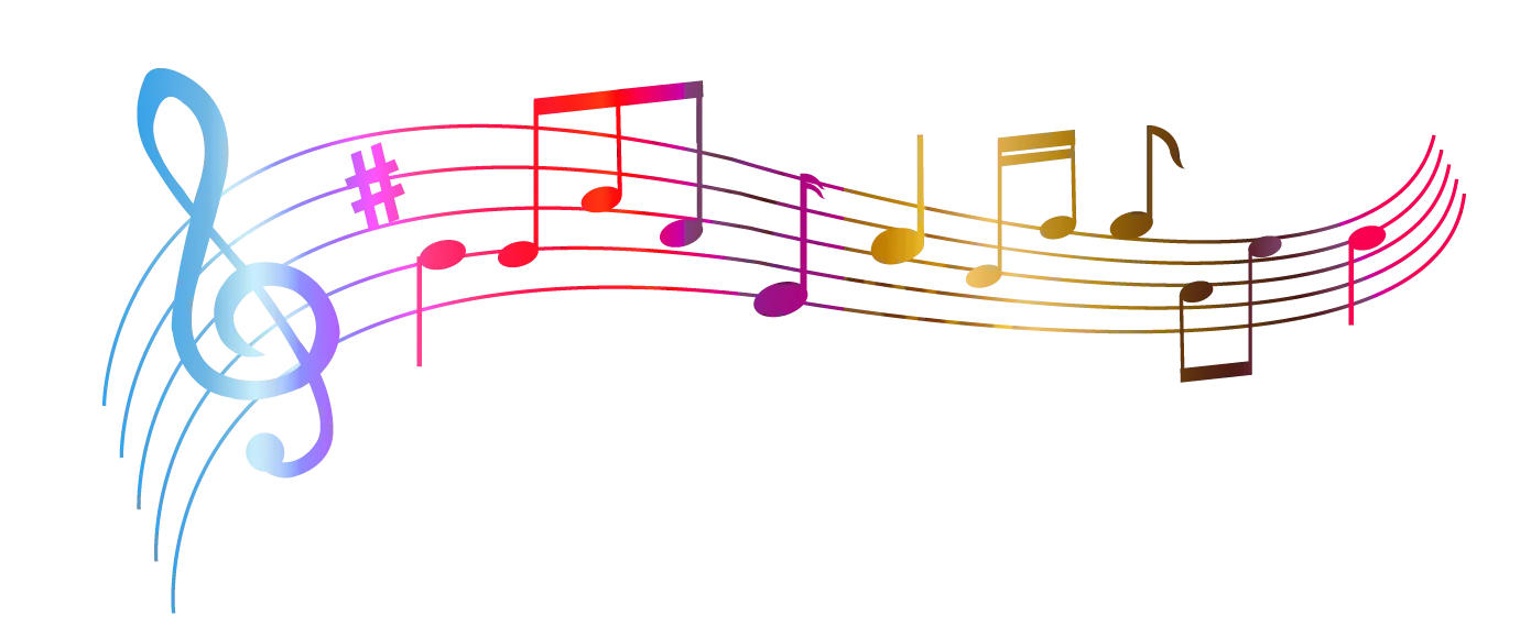 Colorful Musical Notes Dancing Across a Melodic Treble Clef Clipart Design