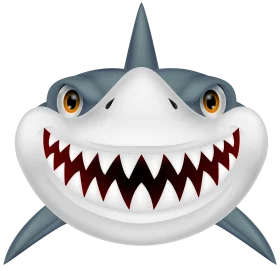 Fierce Cartoon Shark Clipart with Menacing Grin and Sharp Teeth