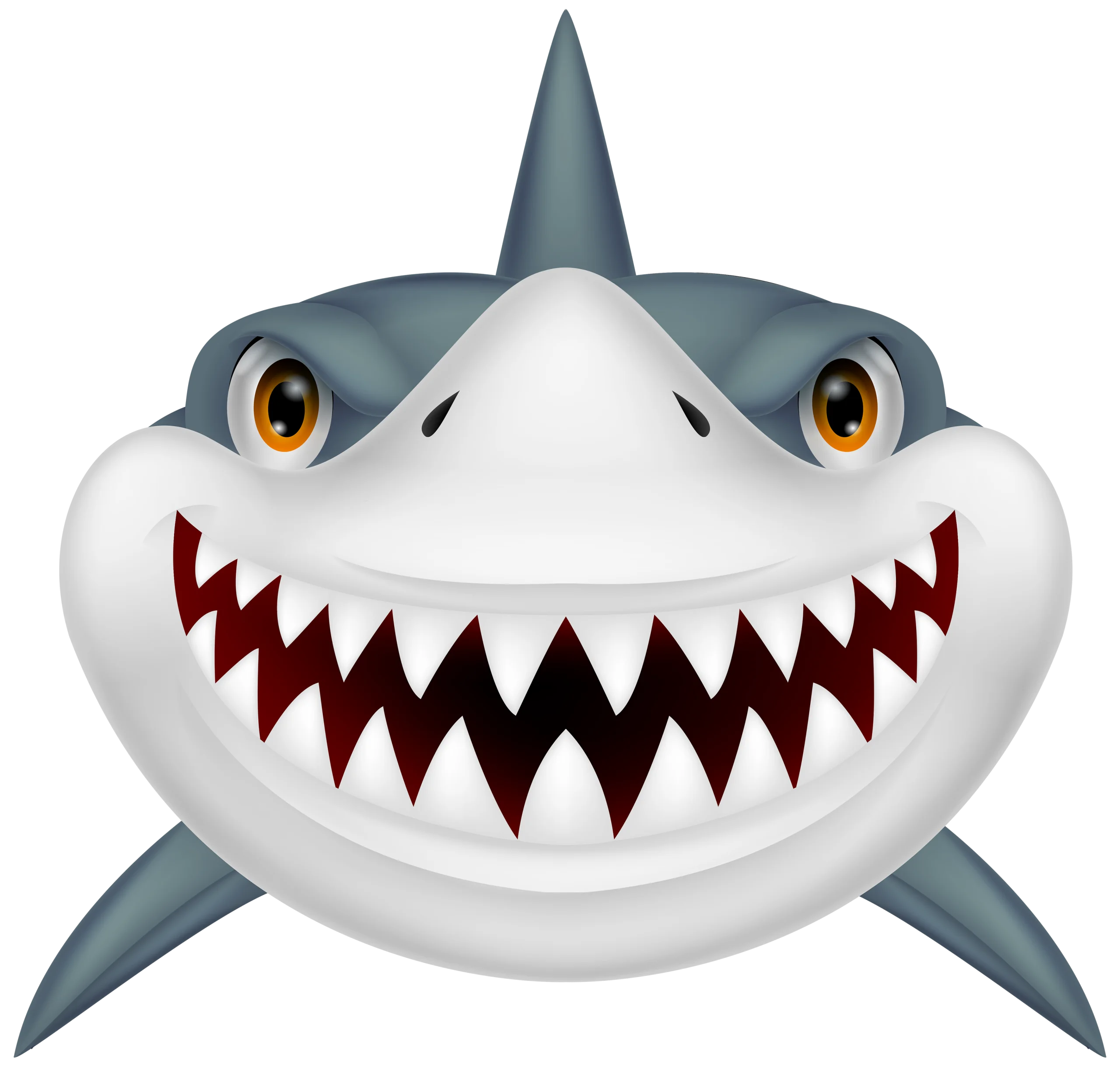 Fierce Cartoon Shark Clipart with Menacing Grin and Sharp Teeth