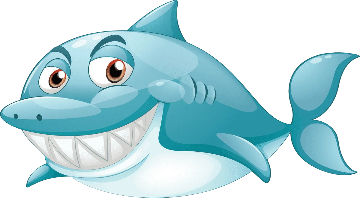 Friendly Cartoon Shark Clipart with Playful Grin and Cheerful Expression