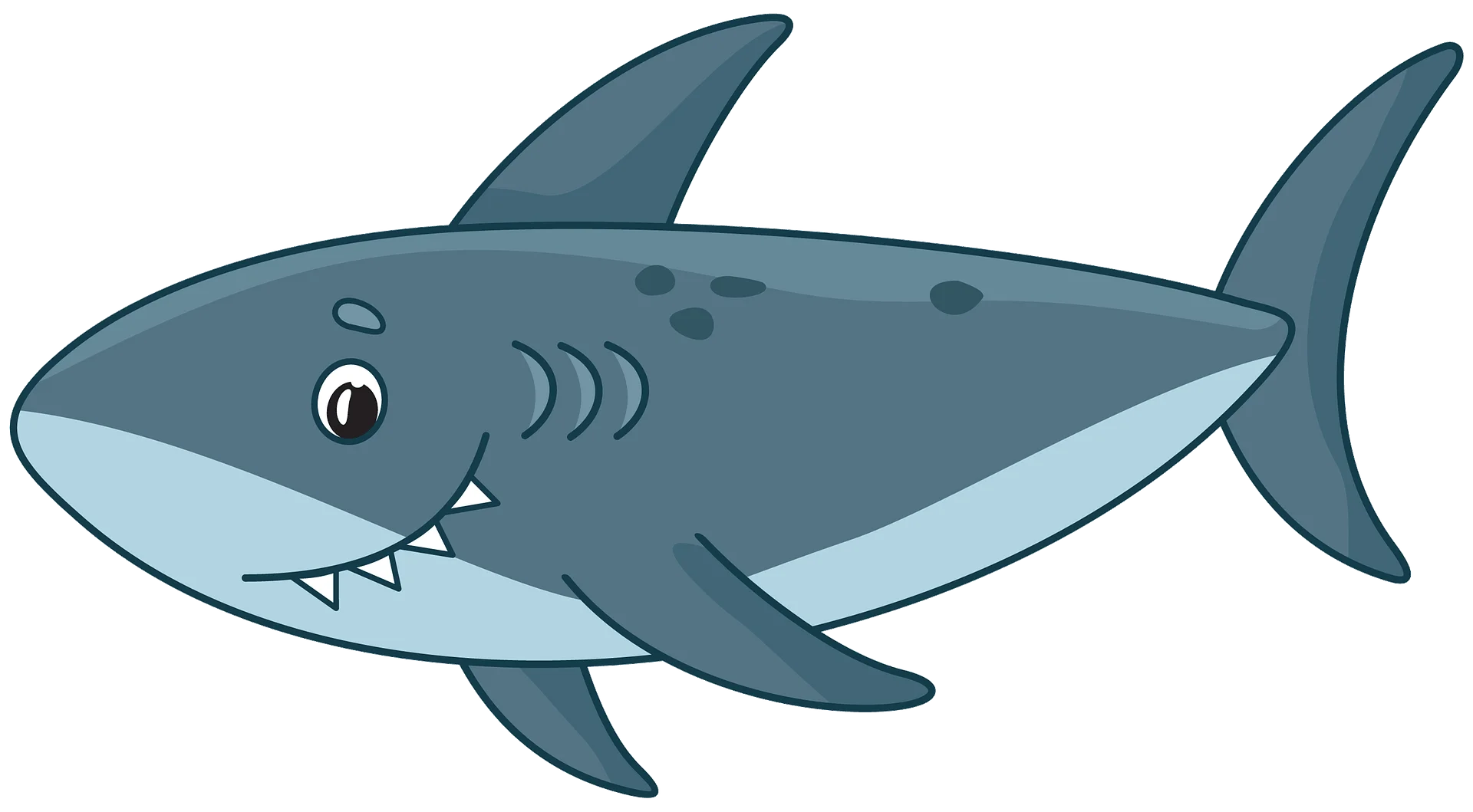 Friendly Gray Shark Cartoon Clipart: Underwater Marine Adventure Illustration