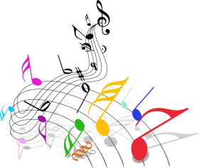Harmonious Symphony of Colorful Musical Notes Dancing on Staff Clipart Design