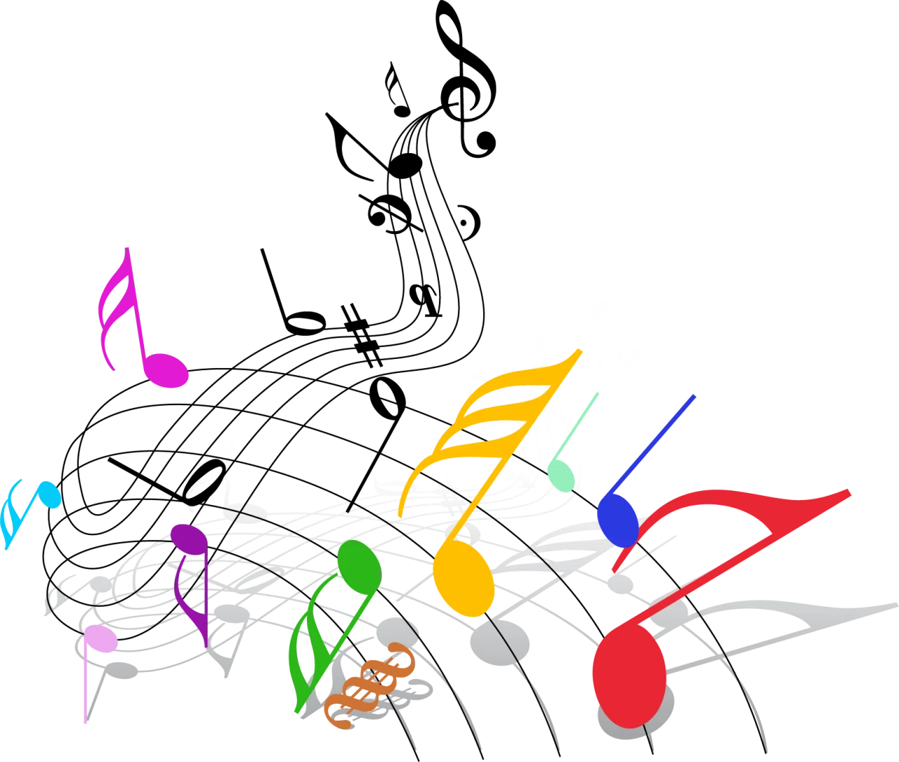 Harmonious Symphony of Colorful Musical Notes Dancing on Staff Clipart Design