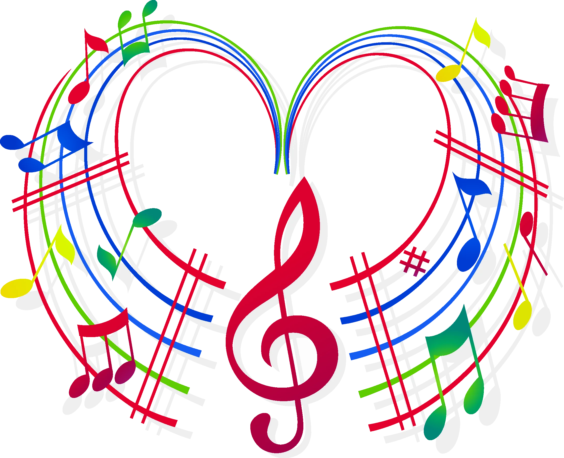 Heart-Shaped Musical Notes Harmony Treble Clef Colorful Music Clipart Design