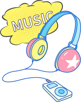 Melodic Journey: A Playful Music Clipart Design with Retro-Styled Headphones