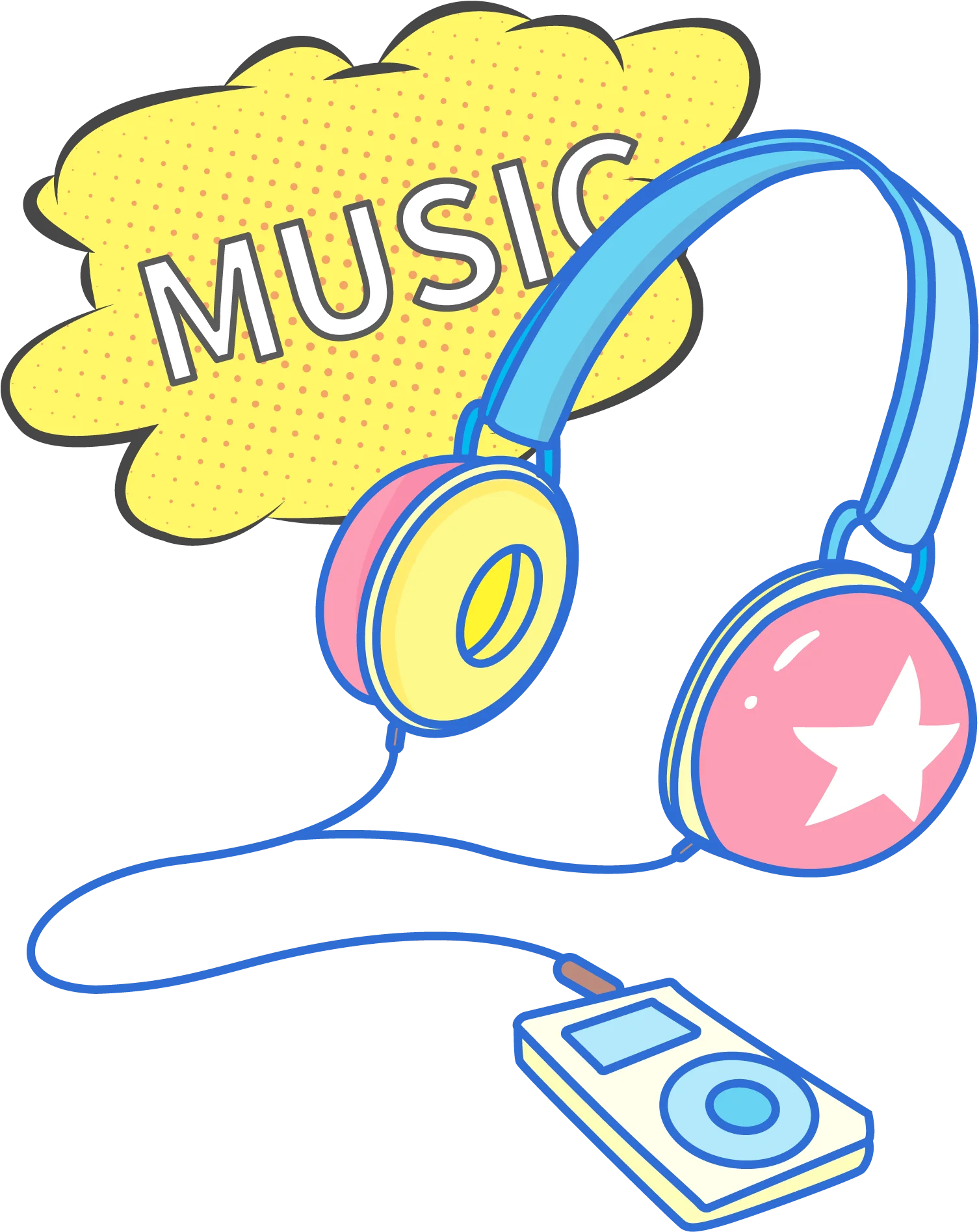 Melodic Journey: A Playful Music Clipart Design with Retro-Styled Headphones