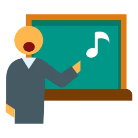 Music Teacher Presenting Musical Note on Chalkboard Educational Clipart Illustration