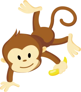 Playful Brown Monkey Clipart Swinging with Cheerful Banana Companion