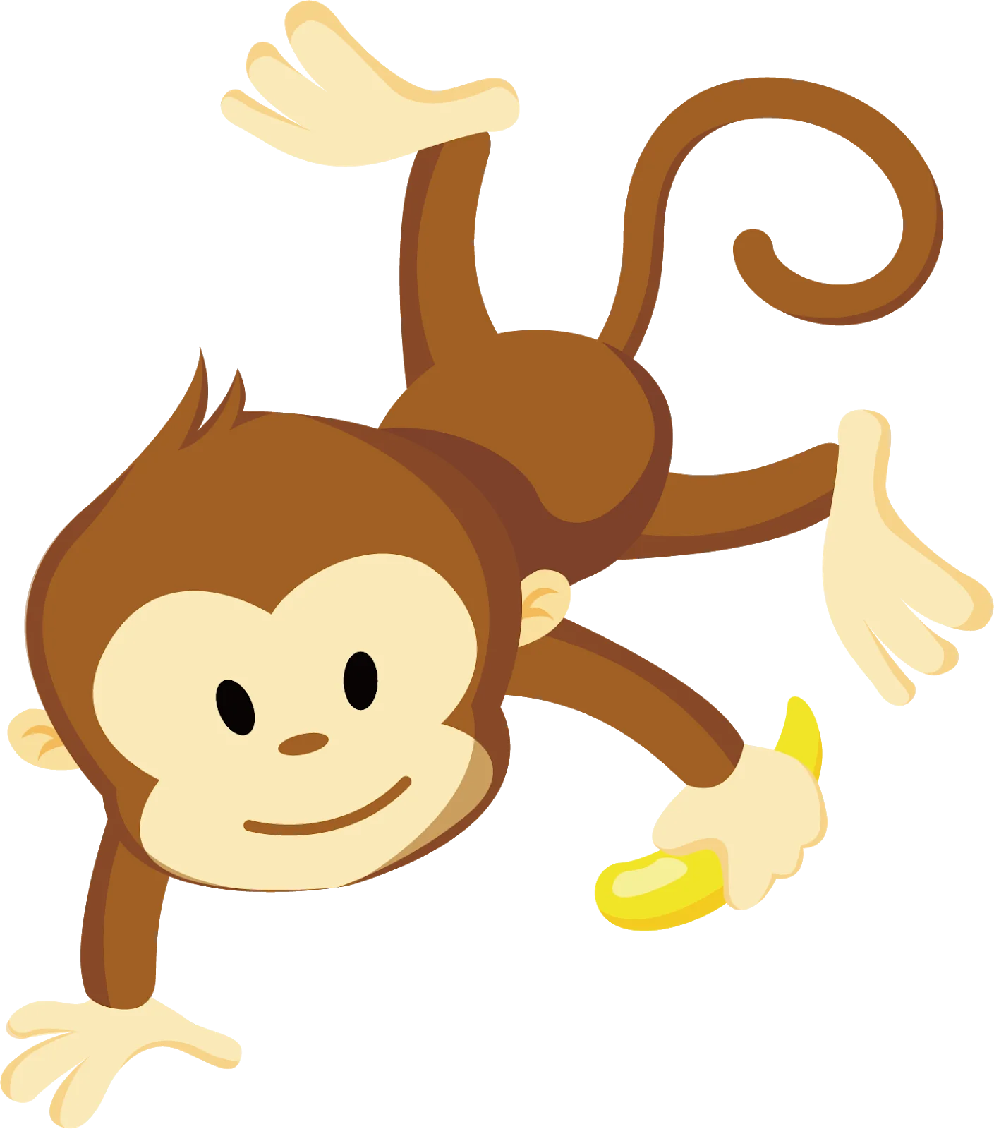 Playful Brown Monkey Clipart Swinging with Cheerful Banana Companion
