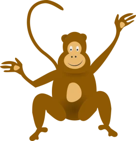 Playful Brown Monkey Clipart with Cheerful Expression and Raised Arms