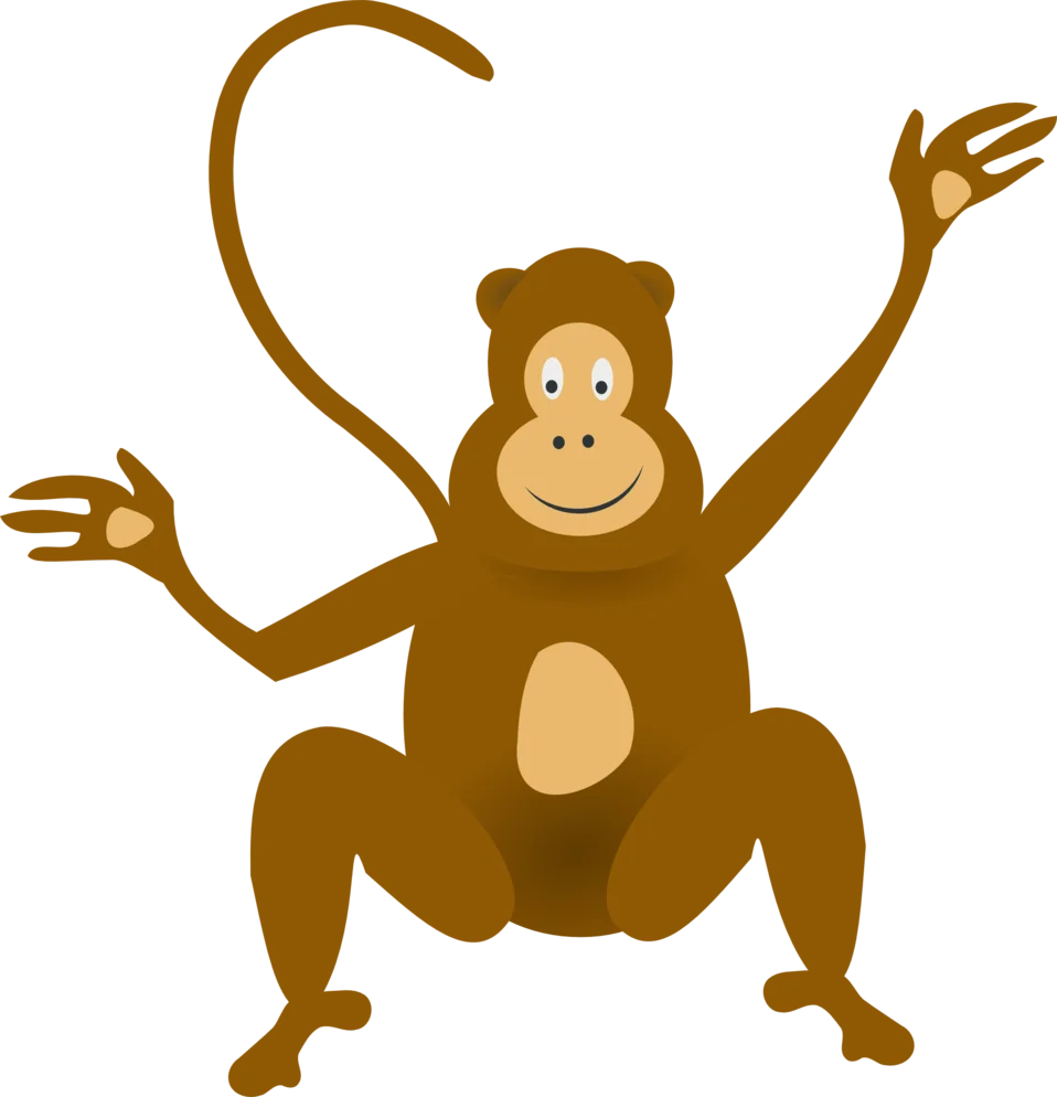 Playful Brown Monkey Clipart with Cheerful Expression and Raised Arms