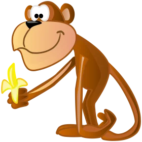 Playful Cartoon Monkey Clipart Enjoying a Ripe Yellow Banana with Cheeky Grin