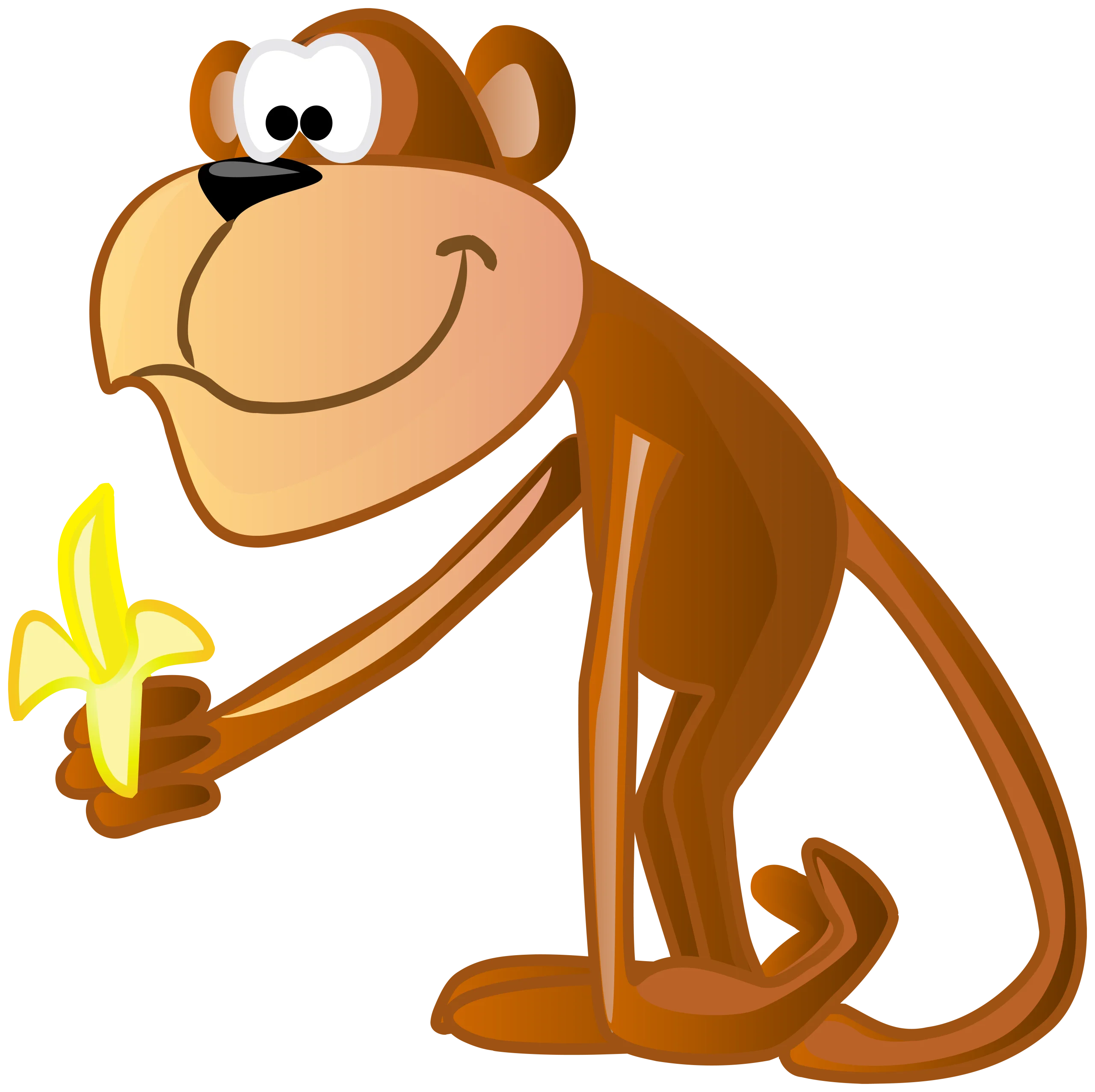 Playful Cartoon Monkey Clipart Enjoying a Ripe Yellow Banana with Cheeky Grin
