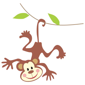 Playful Cartoon Monkey Hanging from Branch Whimsical Clipart Illustration
