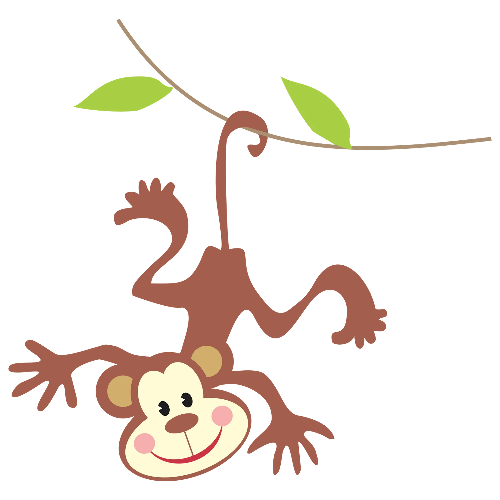 Playful Cartoon Monkey Hanging from Branch Whimsical Clipart Illustration