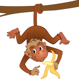 Playful Hanging Monkey Cartoon Clipart with Banana in Cheerful Style
