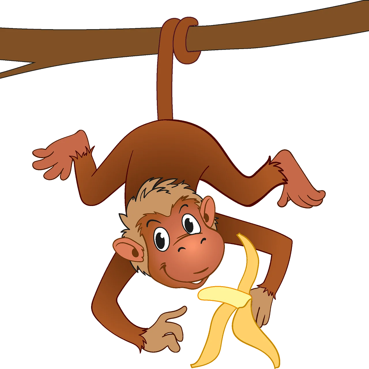 Playful Hanging Monkey Cartoon Clipart with Banana in Cheerful Style