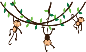 Playful Monkeys Swinging on Vine Branches - Adorable Jungle Clipart Illustration