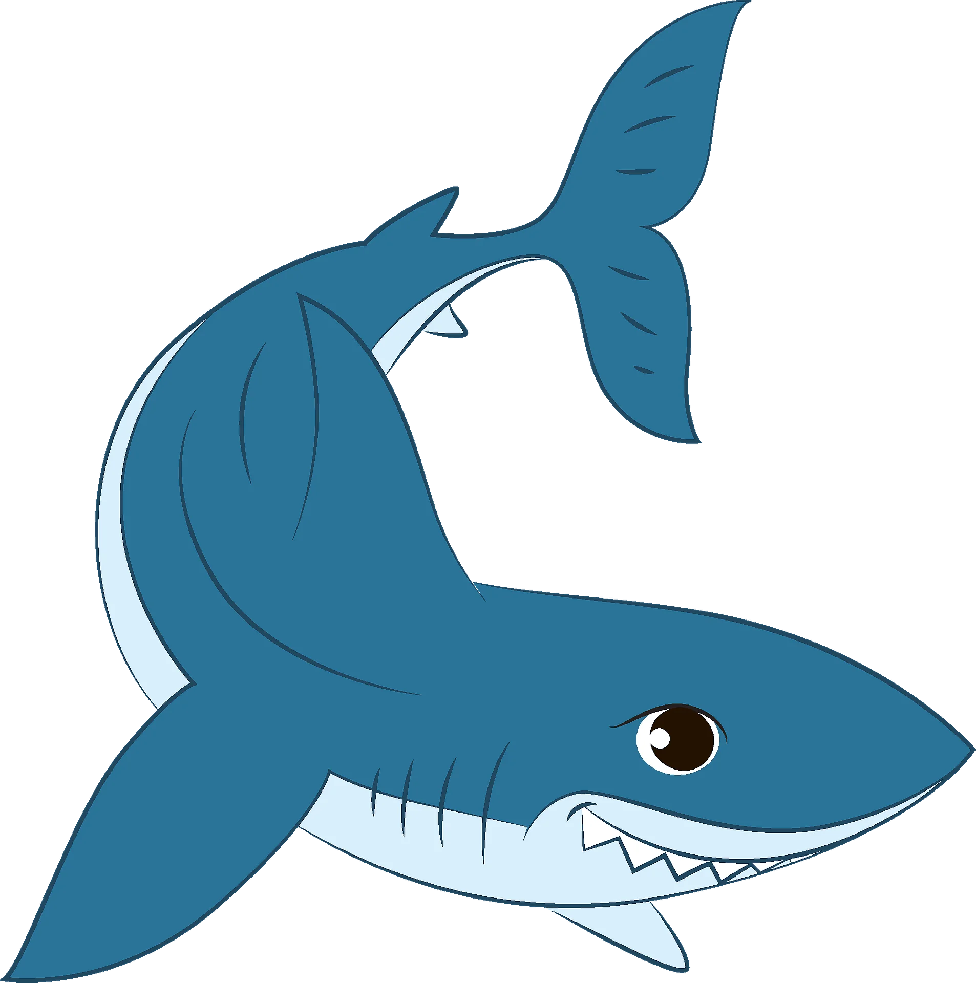 Stylized Blue Ocean Predator Shark Clipart with Cartoonish Design