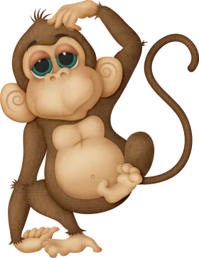 Whimsical Brown Monkey Clipart with Adorable Oversized Eyes and Playful Pose